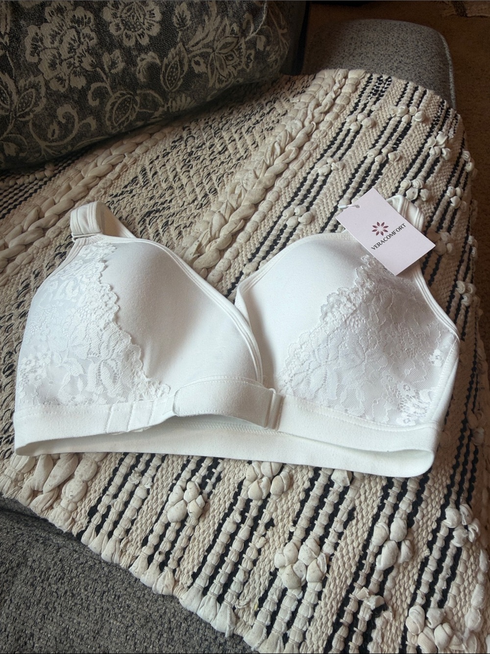 White Lace-Accent Wireless Bra by